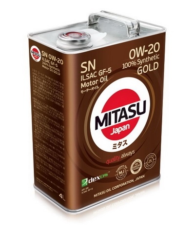 MJ-102 MITASU GOLD SN 0W-20 ILSAC GF-5 100% Synthetic